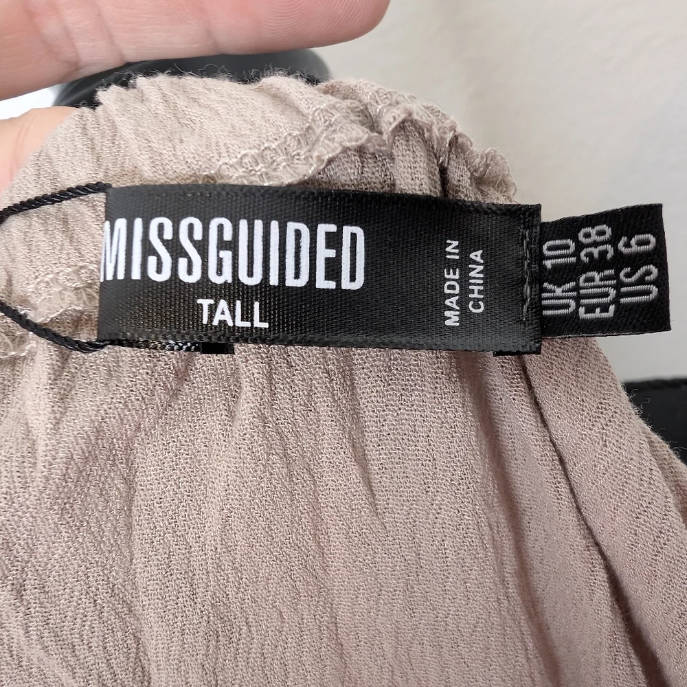 💘 NWT Missguided Taupe Bardot Tassel Dress Size 6 - Picture 5 of 8